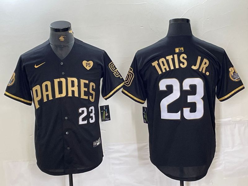 Men San Diego Padres 23 Tatis jr Black gold 5 th generation Nike 2024 MLB Jersey style 1